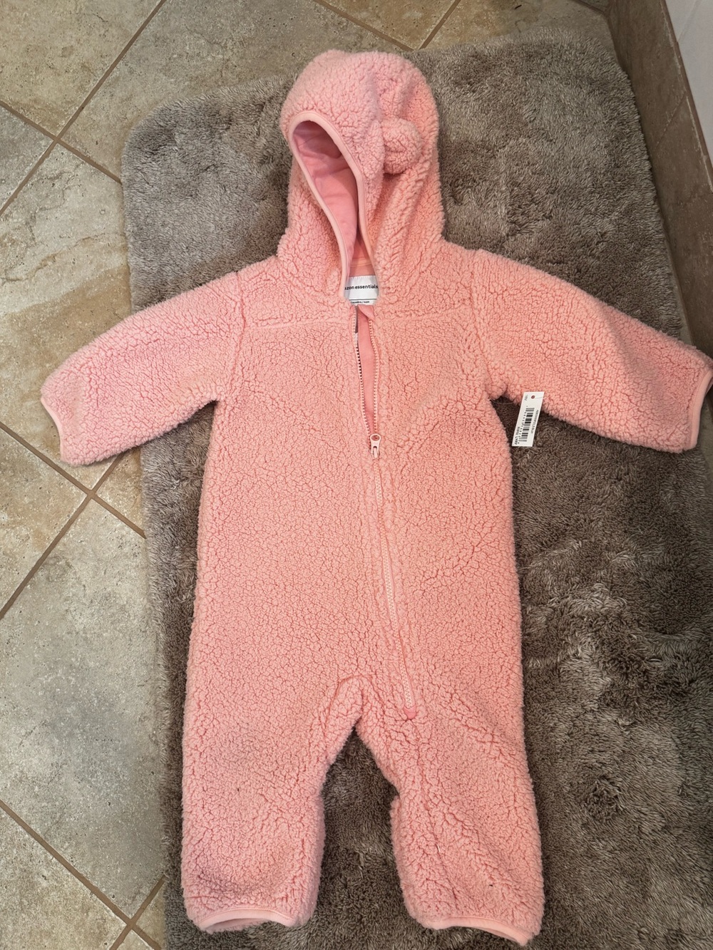 Amazon Essentials Pink Sherpa teddy bear Hooded Footed One-Piece